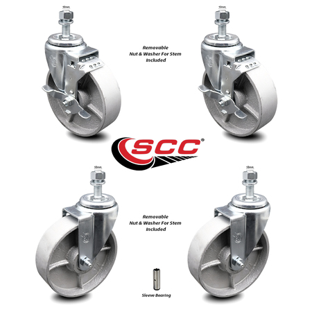 SERVICE CASTER 5 Inch Semi Steel Wheel Swivel 12mm Threaded Stem Caster Brake SCC, 2PK SCC-TS20S514-SSS-M1215-2-TLB-2